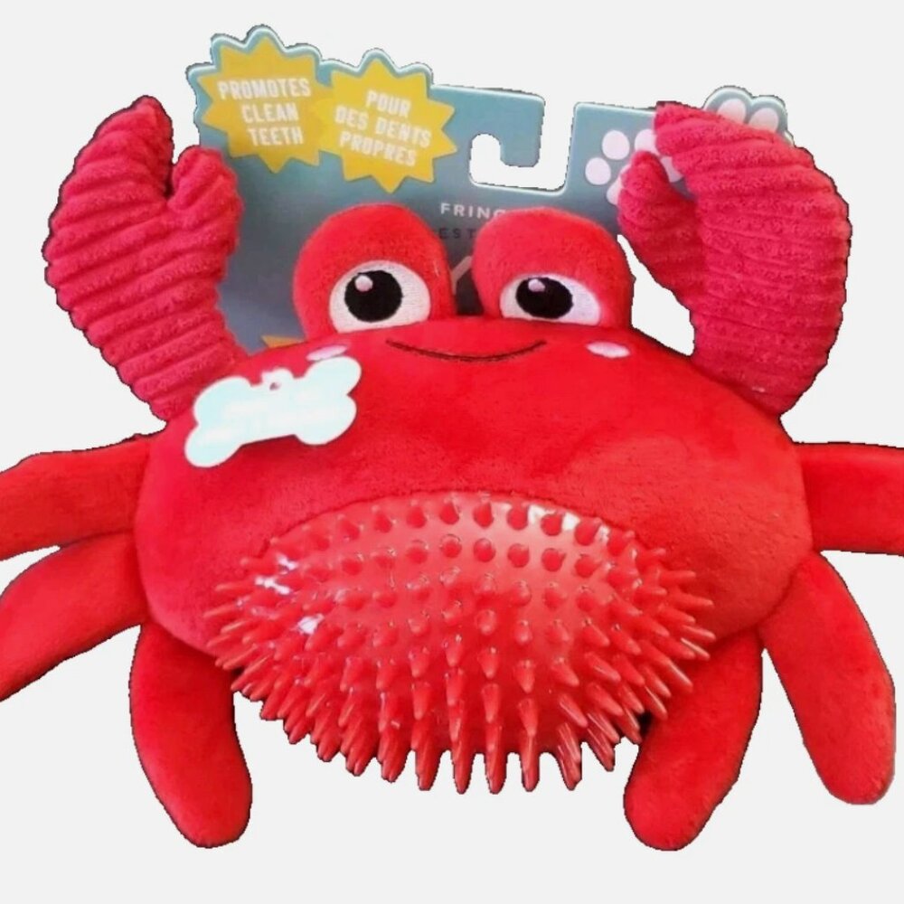 Fringe 6" Crabby Crab Dog Toy w/ Squeaker Crinkle & Teether Red